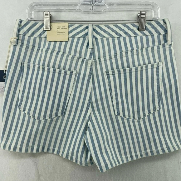 Universal Thread Shorts Women's 8 Blue White Geek Striped Hi-Rise Midi Stretch - Picture 7 of 12